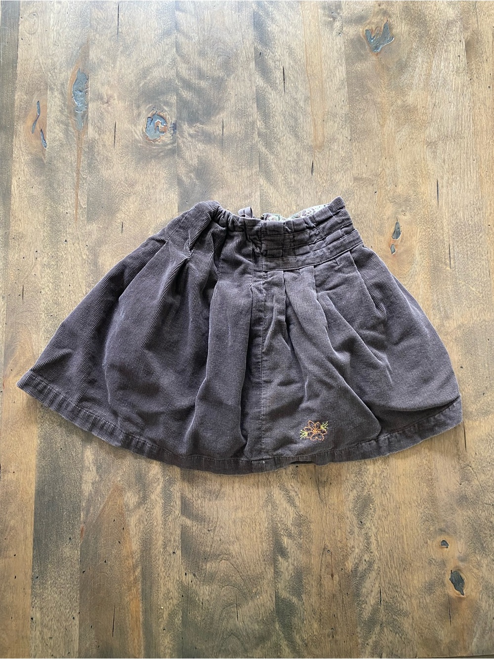 Girls Dark Gray Corduroy Skirt with Floral Detail